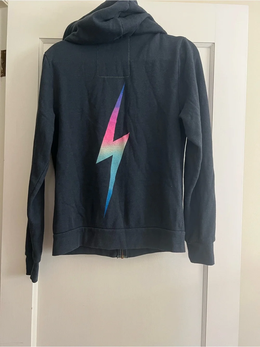 Aviator Nation Charcoal Zip Hoodie with Rainbow Lightning Bolt - Picture 6 of 9